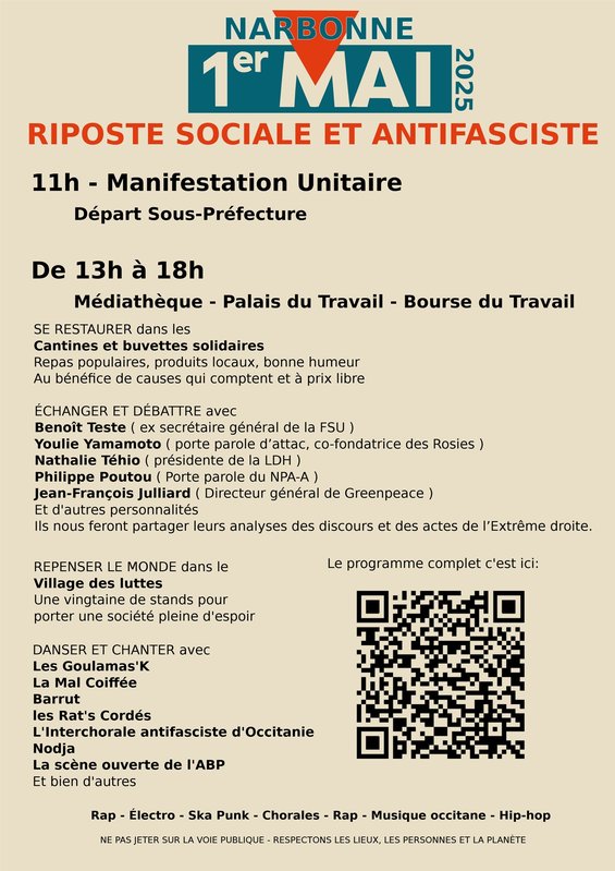 1ER MAI 2025 VERSO FLYER NARBONNE
