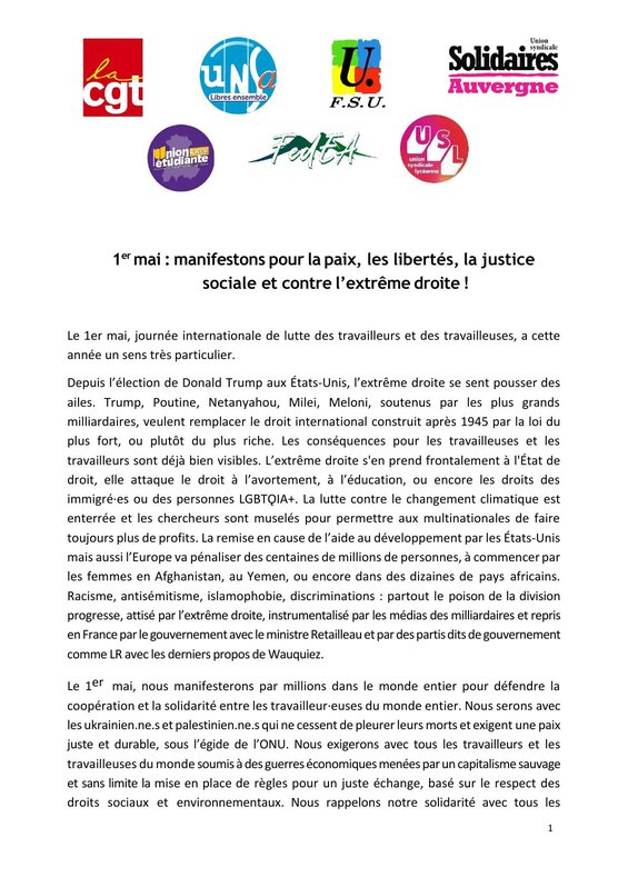 Déclaration intersyndicale - 1er mai 2025-1