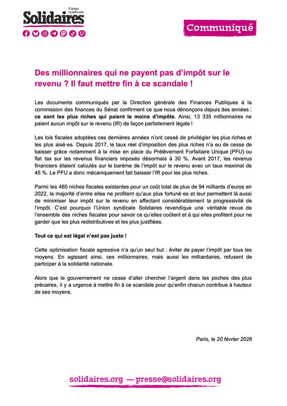 Des millionnaires qui ne payent pas d’impôt sur le revenu _ Il faut mettre fin à ce scandale !