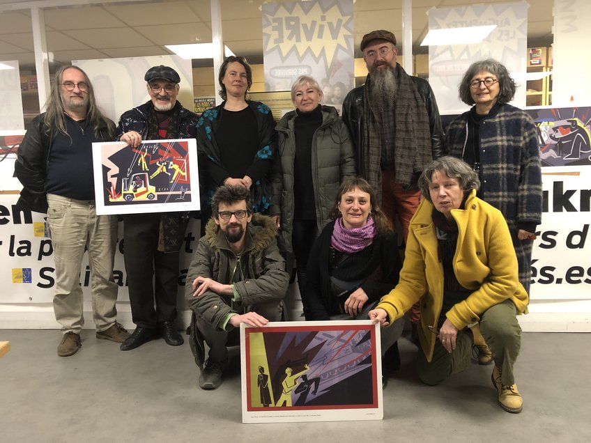 Discussion avec Yuri, la CGT et la FSU dans les locaux de Solidaires