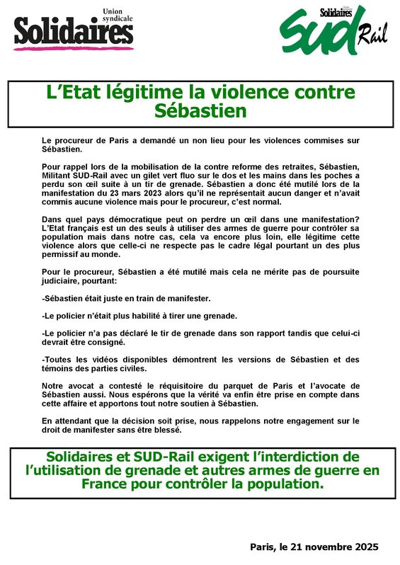 L’Etat légitime la violence contre Sébastien 21112025