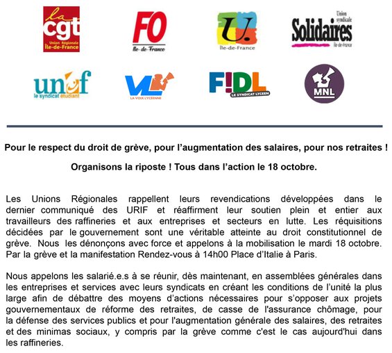 Pour le respect du droit de grève, pour l’augmentation des salaires, pour nos retraites !