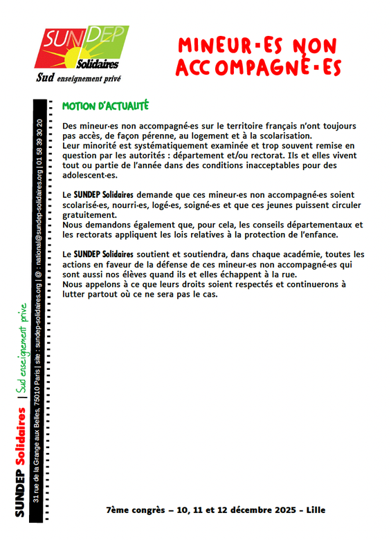Motion d’actualité : Mineur·es non accompagné·es Sundep