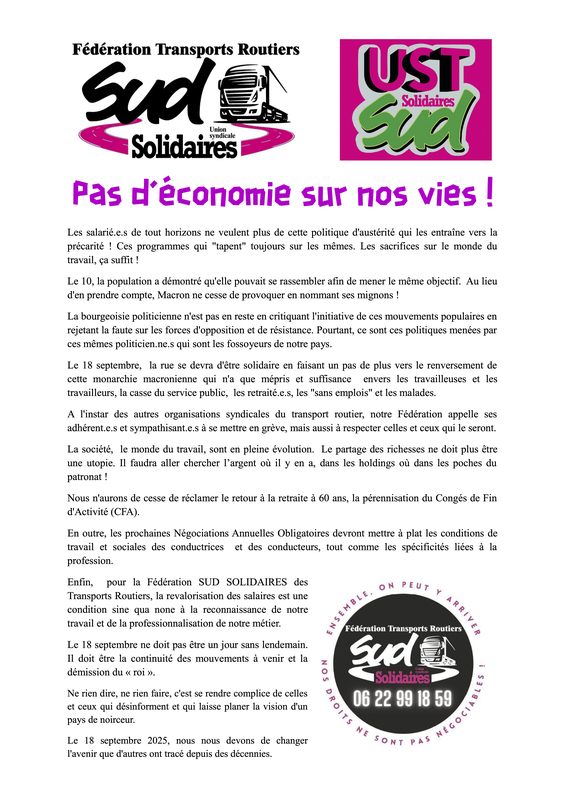 tract 18 septembre Fédé routiers